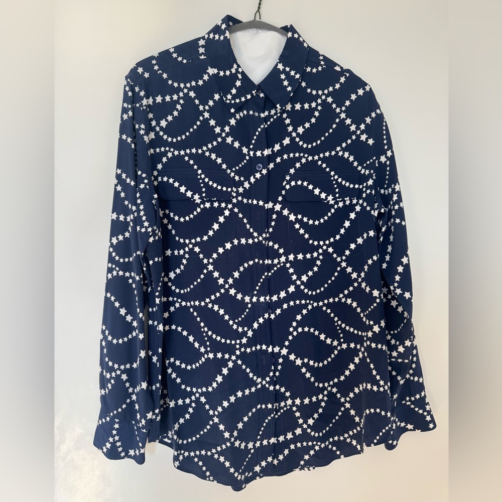 Equipment Navy Star Pattern Button-Up Shirt